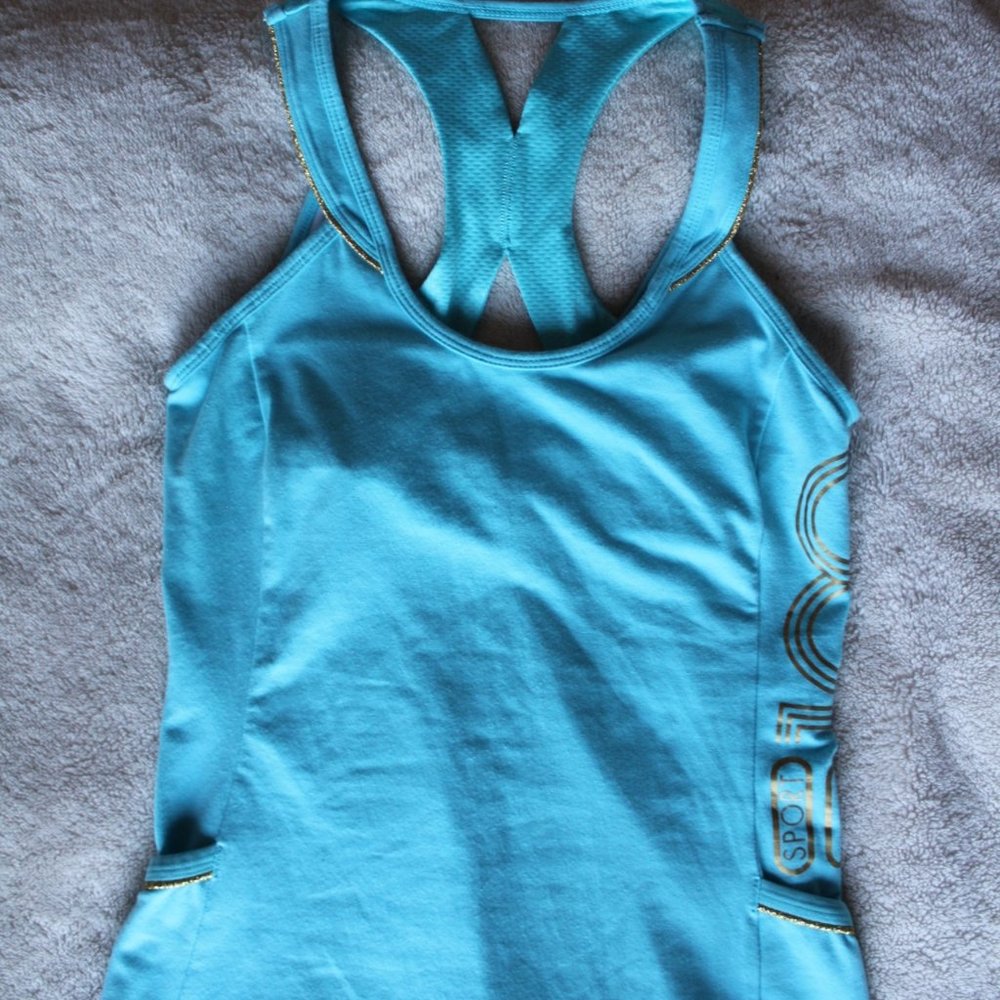 Blue/Gold Racerback W/Shelf Bra Top ~XS~